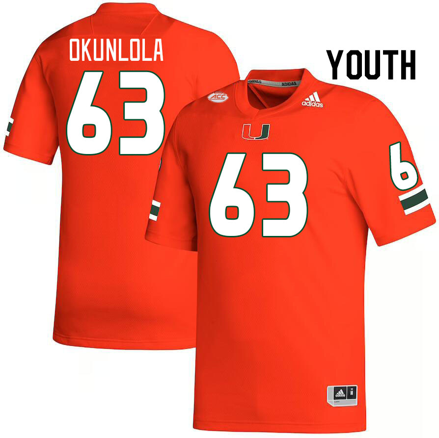 Youth #63 Samson Okunlola Miami Hurricanes College Football Jerseys Stitched-Orange - Click Image to Close